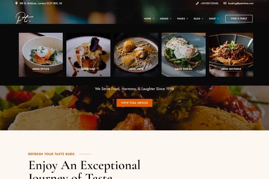 patiotime restaurant website theme