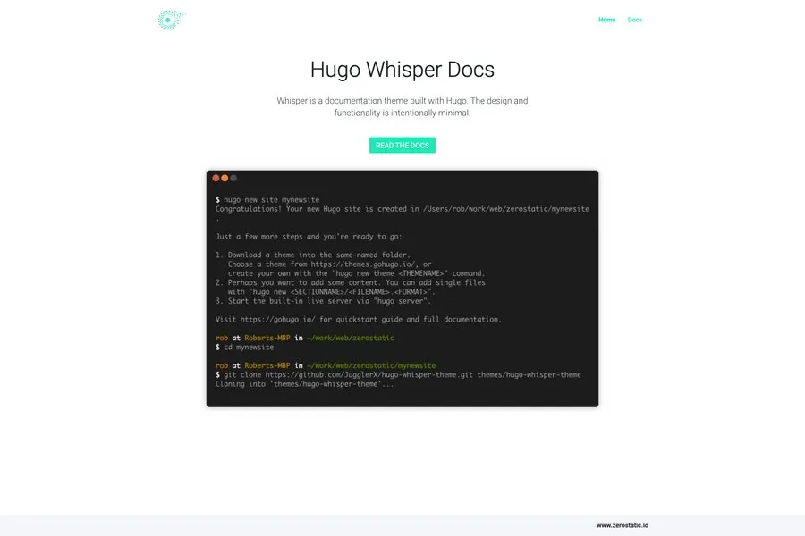 whisper hugo documentation theme